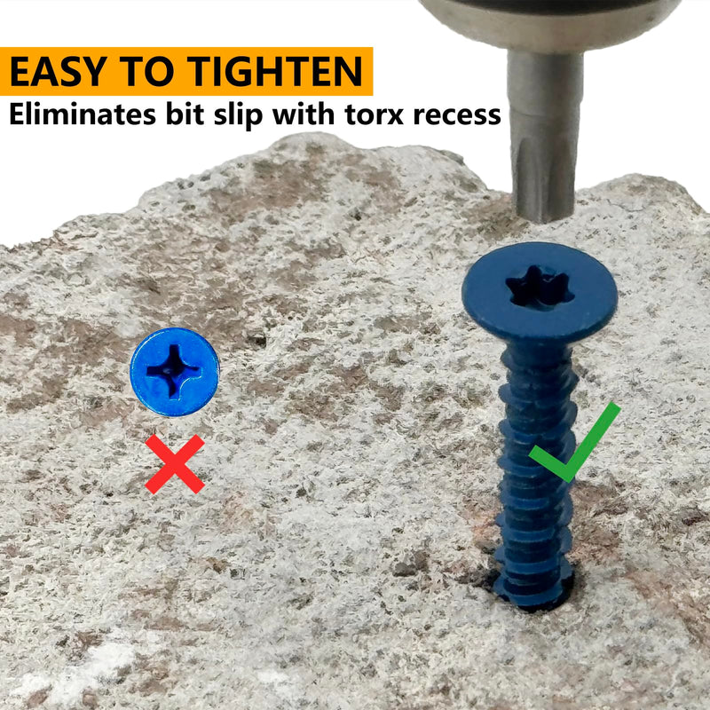3/16" x 1-1/4" Concrete Screws, Anchoring to Masonry, Brick, Block, Cement or Stucco, 50PCS 3/16''x1-1/4'' 50