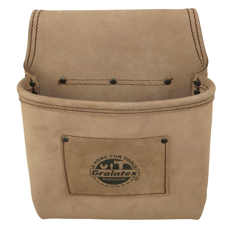 Graintex ST2009 One Pocket Nail & Tool Pouch Natural Top Grain Leather for Framers, Constructors, Electricians, Plumbers, Handyman