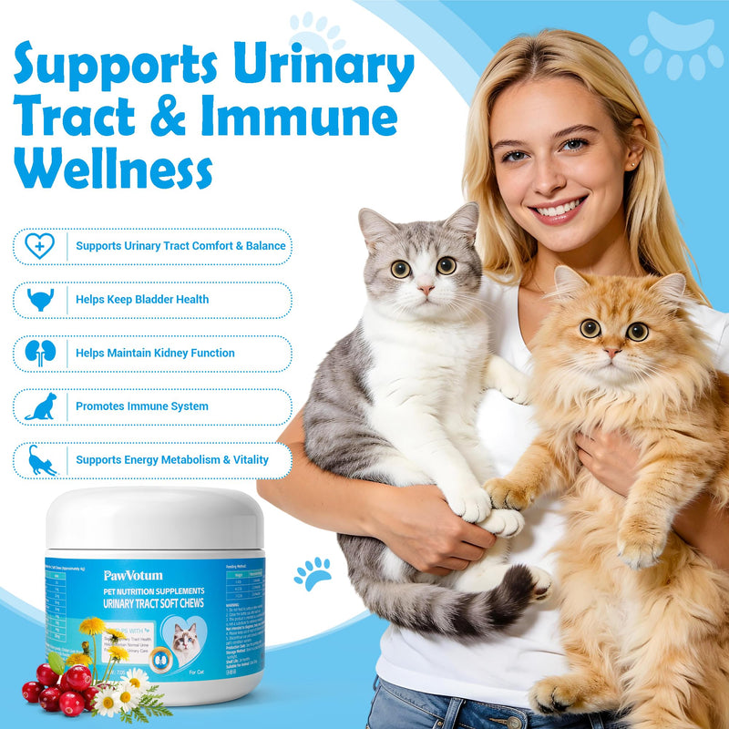 Cat Urinary Tract Health Supplement,Cats UTI Chews, Bladder and Kidney Support for Cats, Contains Cranberry, Yeast Extract and Vitamins, 100 Count