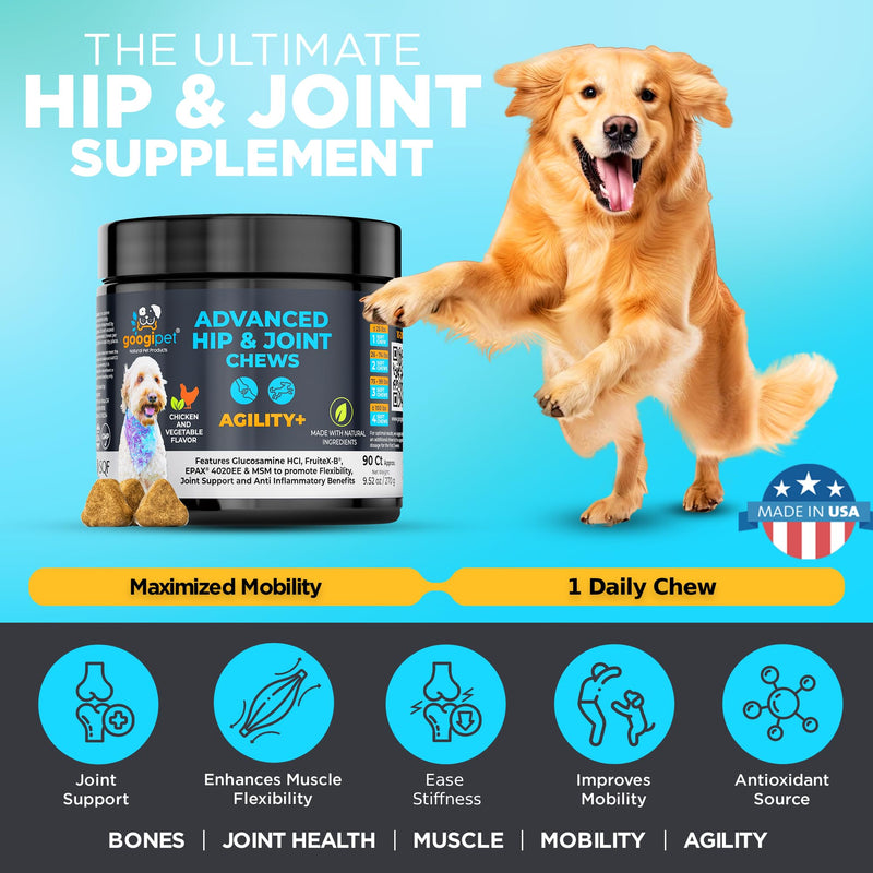 Googipet Premium Hip and Joint Supplement for Dogs - Glucosamine Soft Chews w/Green Lipped Mussels for Dogs, Dog Joint Supplement Turmeric for Mobility, Ages, & Breeds Hip and Joint (Chicken & Vegetable Flavor)