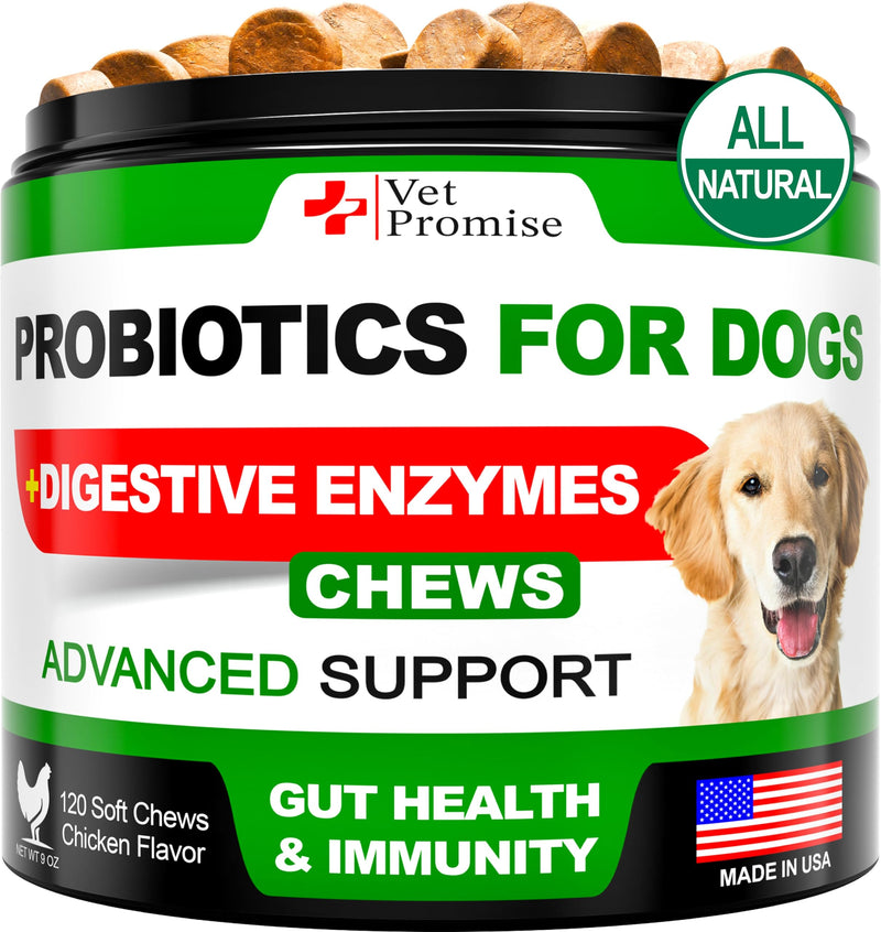 Probiotics for Dogs - Dog Probiotics and Digestive Enzymes for Gut Health, Itchy Skin, Allergies, Immunity, Yeast Balance - Prebiotics - Reduce Diarrhea, Gas - 120 Probiotic Chews Supplement for Dogs 120 Chews