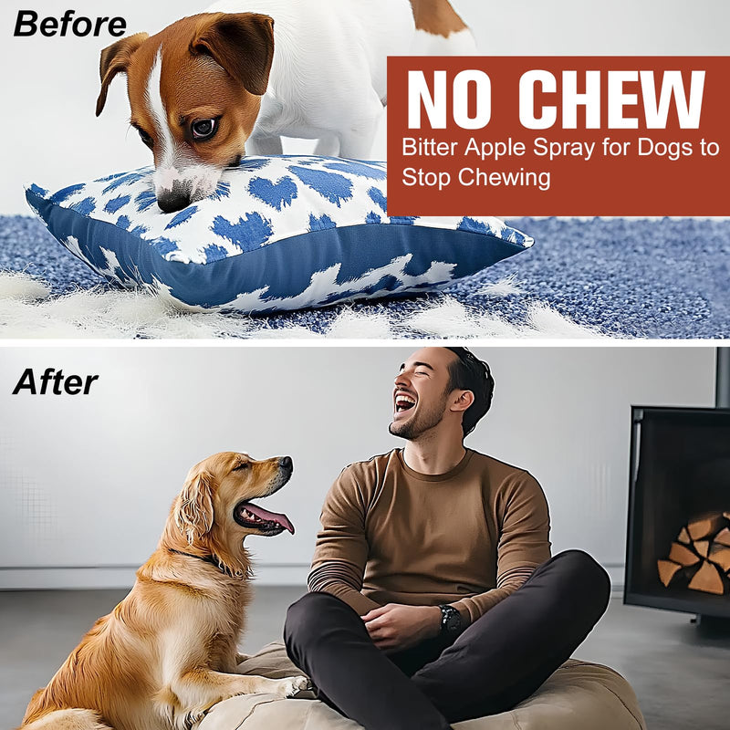 No Chew Spray for Dogs Cats,Bitter Apple Spray for Puppy to Protect Furniture Shoes Belongings, Natural Dog Anti Bite Training Aid Stops Chewing and Licking (2x4.06FL.OZ),Alcohol-Free 120ML of 2 BOTTLES