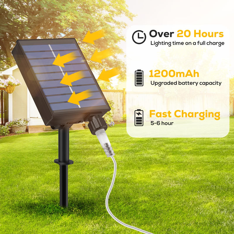 ICRGB 66FT 200LED Solar Rope Lights, Outdoor Waterproof Solar Lights with Remote, IP67 Solar Powered String Lights with Timing & 8 Modes for Garden Tree Pathway Yard Pool RV Christmas Decor, White