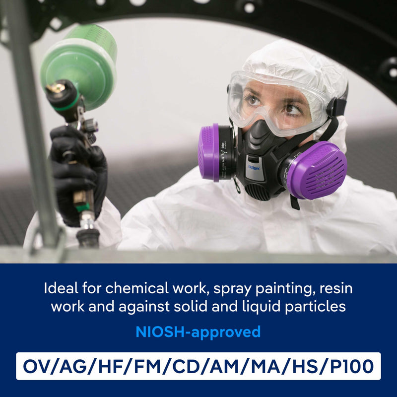 Dräger X-plore 3500 Respirator Mask Multi-Gas/P100 Combination Cartridge (OV/AG/HF/FM/CD/AM/MA/HS/P100) NIOSH-certified Half-Mask for Painting, Chemicals, Construction