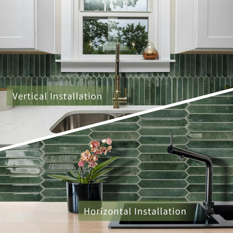 10 Sheets Long Hexagon Tile Peel and Stick Backsplash Green