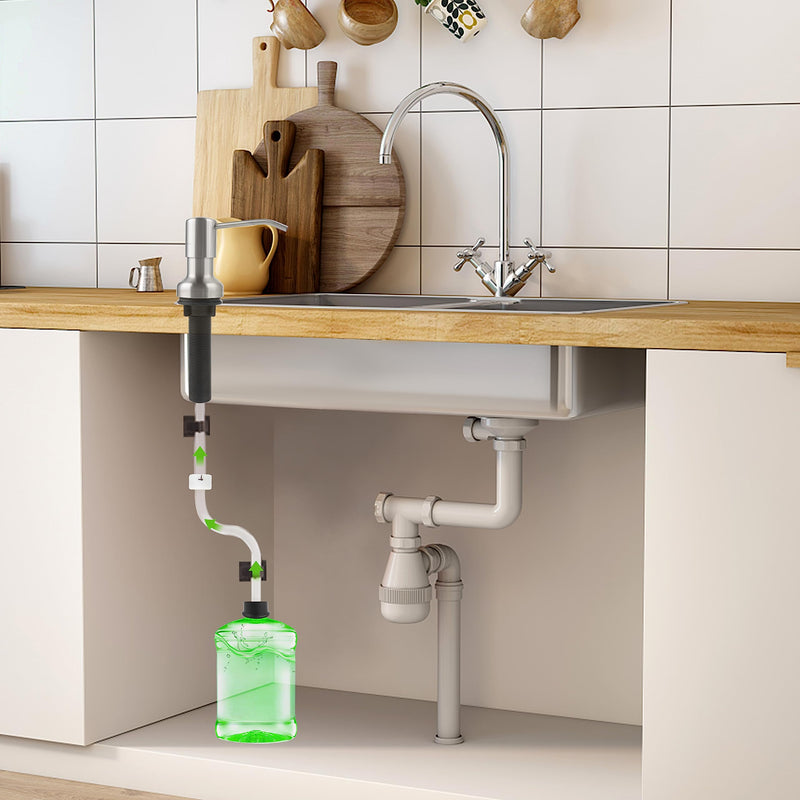 Soap Dispenser for Kitchen Sink, Sink Soap Dispenser with Longer Threaded Shaft Shank, 47" Extension Tube Connects Directly to Dish Soap Container, Wider Pump Head Base （Brushed Nickel） Brushed Nickel