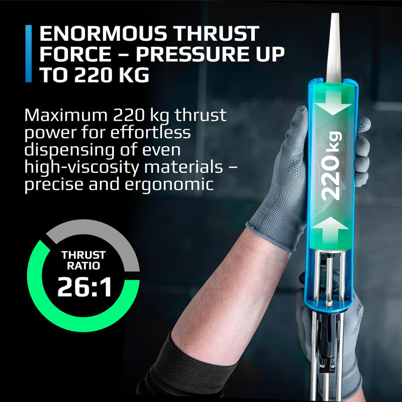 Professional Heavy-Duty Caulking Gun 26:1 Thrust Ratio, Triple Push Rod Dripless Silicone Caulk Gun with Metal Handle, Adjustable Trigger, Fits 5–10 oz Cartridges for Silicone Acrylic & Sealants GRAFF