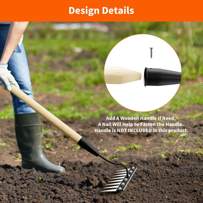 Iron Weeding Rake Without Handle (Assembled), 8 Teeth Iron Rakes for Gardening and Weedings, Heavy-Duty Carbon Steel Weed Rake or Weed Puller Tool for Yard, Lawn, Patio and Garden, Gloves Included No Long Handle - Black