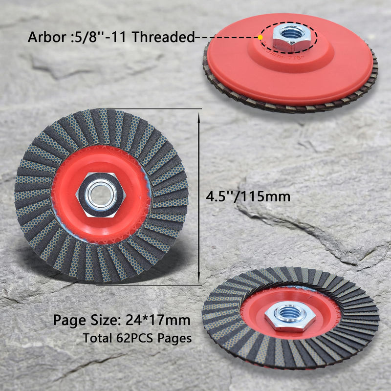 4.5 Inch Hybrid Diamond Flap Disc 200 Grit, 5/8"-11 Threaded Polishing Wheel for Granite Marble Concrete Countertop Stone Edge, for Fine Surface Smoothing and Pre-Polish Refinement