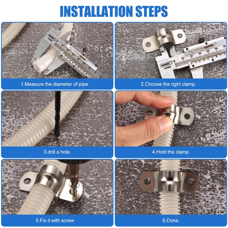 90 Pcs Two Hole Strap U Clamp,Pipe Strap U Bracket Clamp, Stainless Steel Rigid Pipe Strap U Bracket Tube Strap Clamp Kit for Pipe Tube Fixing Mounting - 5/16" 3/8" 9/16" 1/2" 5/8" 3/4" 1"