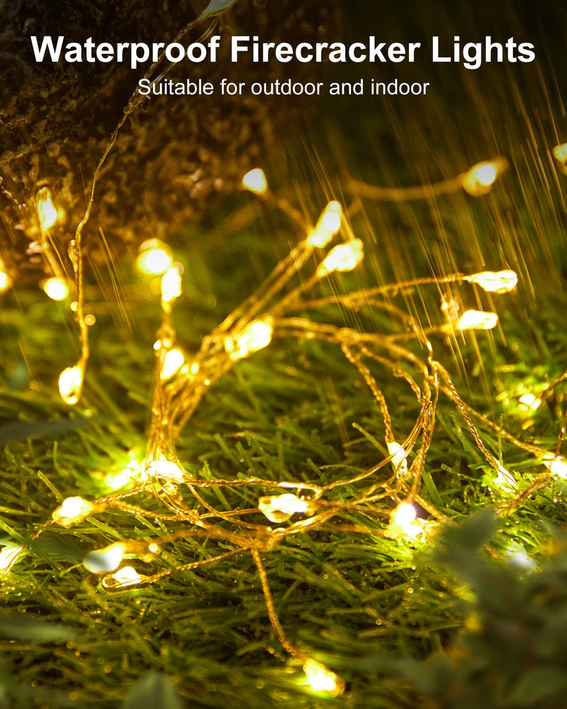 Fairy Lights Battery Operated, Fairy String Lights Waterproof Silver Wire 5 Feet 60 Led Firecracker Starry Lights for DIY Wreath Home Wedding Party Bedroom Mason Jar Holiday Christmas, Warm White 1 Pack