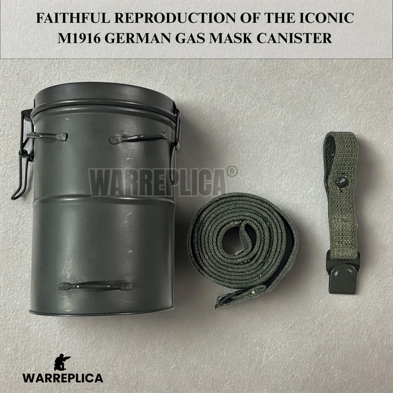 warreplica WW1 German M1916 Gas Mask Canister|Authentic Reproduction WWI Metal Respirator Tin Carrier Case|Great War Military Collectible Storage Container|Imperial German Army Militaria, Olive Drab