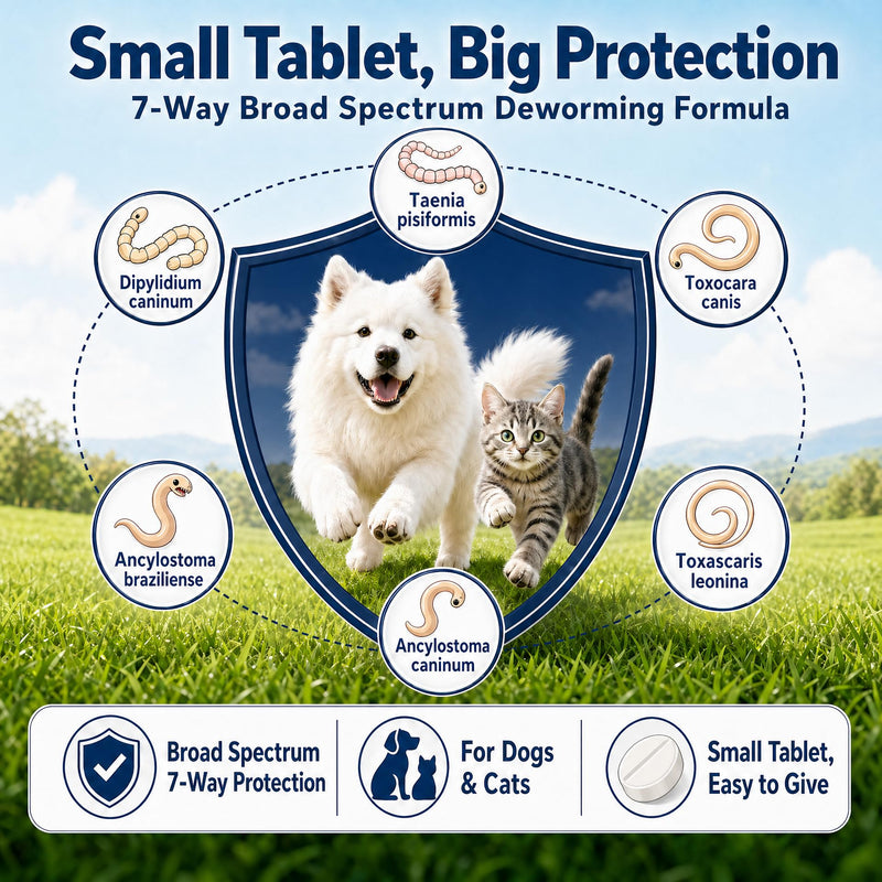 7 Way Fenbendazole Dewormer Tablets for Cats & Dogs – Treats Tapeworms, Roundworms & Hookworms – 10 Tablets per Box – 3-Day Required Treatment – Safe for Pets 6 Weeks