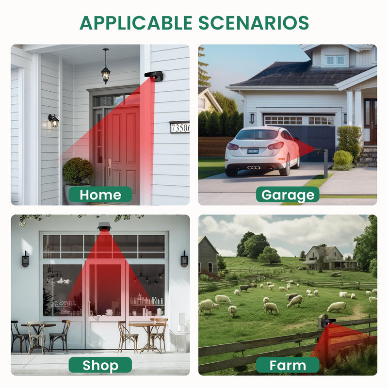 Wireless Driveway Alarm, Outdoor Weatherproof Motion Sensor & Detector with 600ft Range, Microwave Infrared Home Security Alert System for Driveway/Garage/Indoor/Outdoor (1 Receiver+2 Sensors) A 1 Receiver+2 Sensors - NewNest Australia