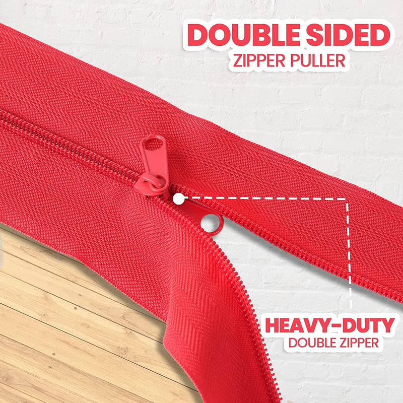 (4-Pack) Heavy-Duty Dust Protector Zipper (Red) - Self-Adhesive Instant Door Zipper - 7 Ft Long x 3 in Wide Zipper - Includes 4 Zippers and Plastic Sheeting Cutter Accessories Red (4 Pack)