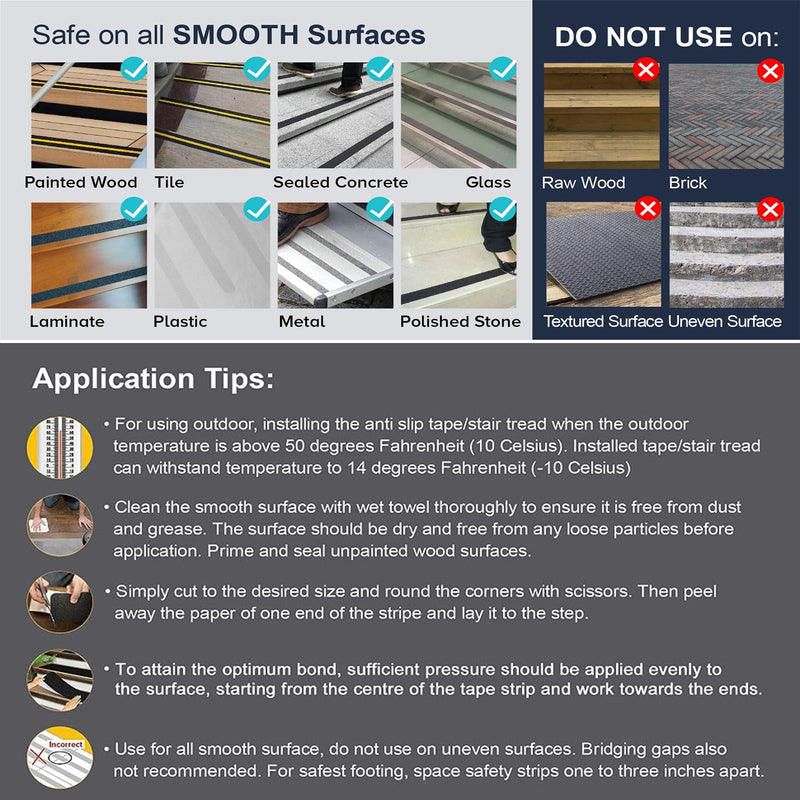 Anti Slip Tape, 4 Inch x 16 Ft Grip Tape for Stairs Outdoor/Indoor, Waterproof Non Skid Roll for Stair Treads Non Slip, High Traction Friction Abrasive Adhesive Stair Steps - Black 4" x 16' 1