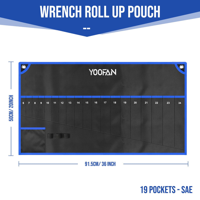 YOOFAN Wrench Roll Up Pouch – Wrench Organizer Bag with Handle, Wrench Holder for Hanging (19+1 Metric) 19+1 Metric