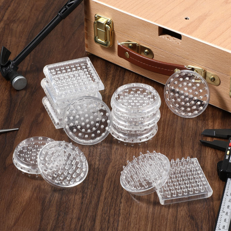 32Pcs Carpet Protector, Spiked Plastic Caster Cups Clear Round and Square Spiked Furniture Cups for Chair, Table, Sofa, Bookcases Furniture