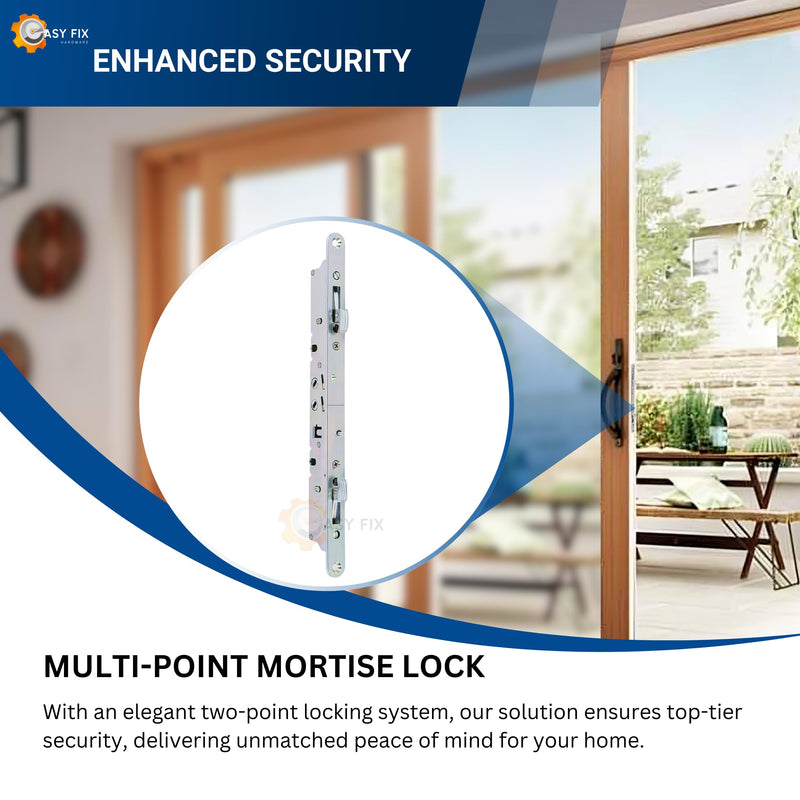 11-3/4" Dual Point Mortise Lock for Sliding Patio Glass Door, Stainless Steel Flush Mount Replacement Latch with Faceplate, Anti-Slam Button, Handle Not Included 11-3/4" Mortise Lock