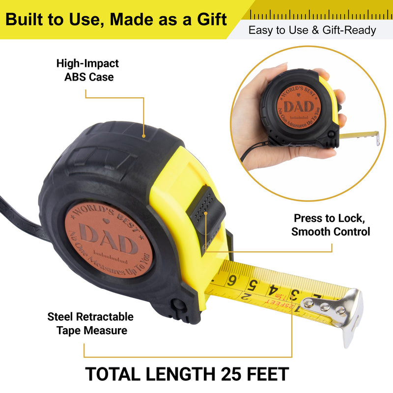 25FT Tape Measure Gift for Dad from Daughter Son - Laser Engraved Dual Scale Measuring Tape - Birthday, Father's Day Tool Gift with Greeting Card