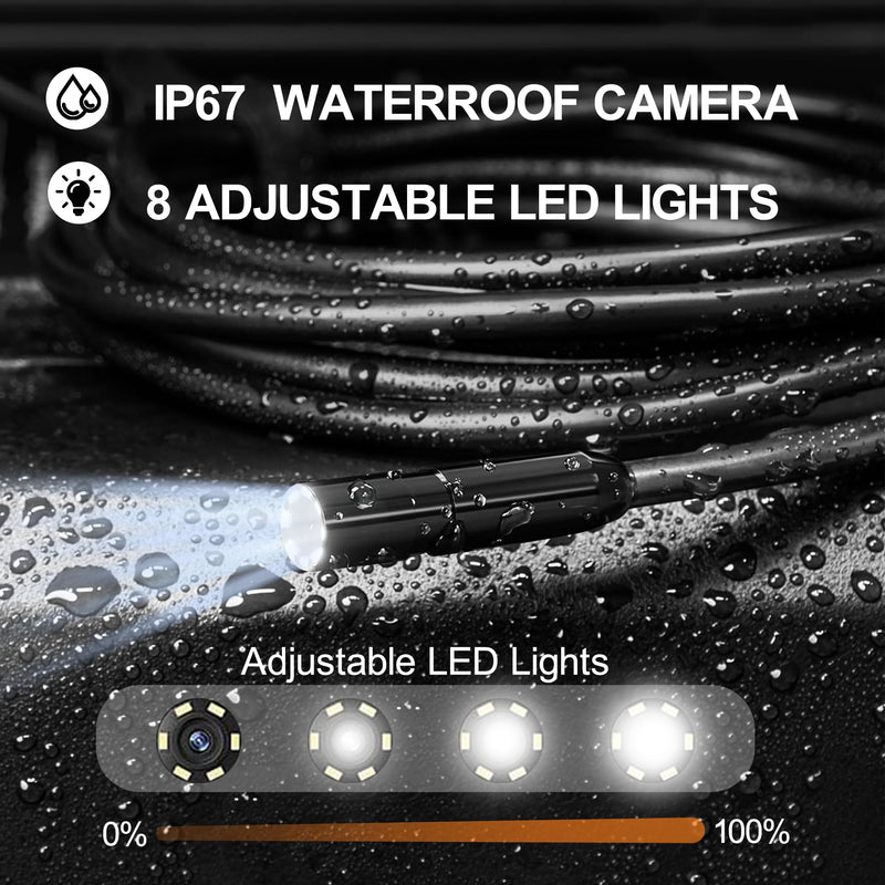 Inspection Endoscope Camera with Light, 1080P HD Borescope Camera with Light, 4.3" IPS Screen, IP67 Waterproof Sewer Camera Borescope, 16.5ft Semi-Rigid Cord Drain Pipe Camera Cool Gadgets Tool