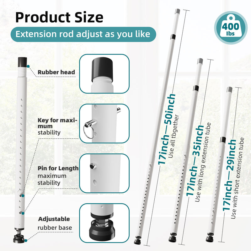 Sliding Door Security Bar,17-50 inch Adjustable Window Security Bars with Rubber Tips for Sliding Glass Door/Home Apartment/Child Safety/Burglar Proof (White - 1 Pack) White - 1 Pack