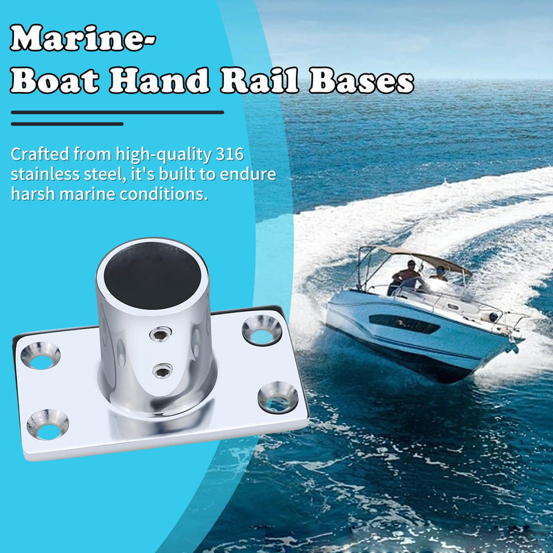 Boat Hand Rail Bases 316 Stainless Steel 90° Rectangular – Marine-Grade Fittings for 7/8" & 1" Tubes – Heavy Duty, with Installation Hardware 1 Inch Square*2 pack