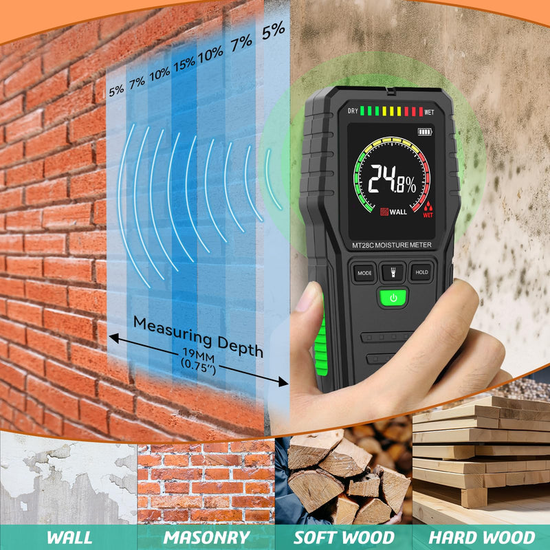RDINSCOS Moisture Meter detects Moisture from leaks, Flooding, or high Humidity in basements, bathrooms, Kitchens and Drywall Color-MT28C