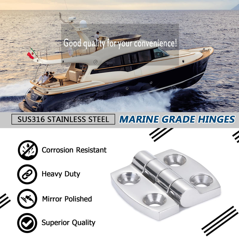 Atibin Deck Door Stainless Hinge Boat Cabinet Removable Marine Hinge Steel Mirror Polished Boat Hinge Hatch SUS316 1.59 inch x 1.51 inch 2pcs