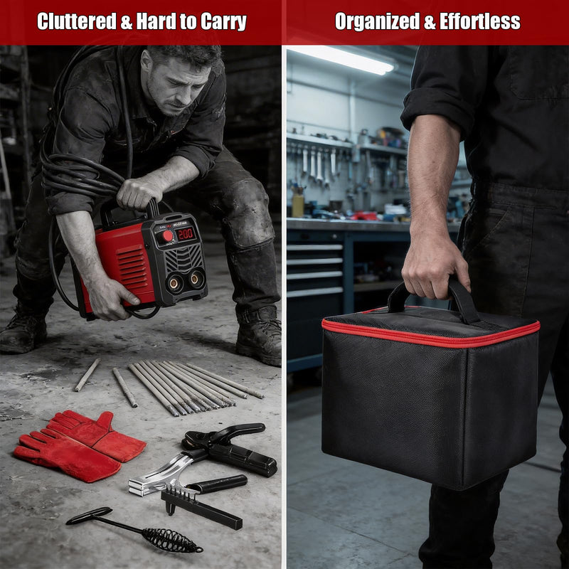 Welding Machine Storage Bag for Hpoouo/for ARCCAPTAIN/for YESWELDER Stick Welder, Portable Welder Carrying Case with Adjustable Divider & Mesh Pocket for Rods, Gloves, Clamp(Box Only)-Black Black