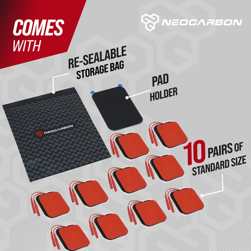 Reusable Electrode Pads for TENS Pro EMS Unit, Premium Replacement Square Pads with Plastic Holder, Set of 10 Pairs, Red