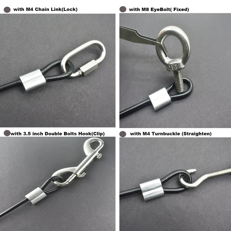 5 Pcs 4mm Wire 24 inch Vinyl Coated Stainless Steel Cable with Loops Short Wire Rope Lanyard Lock Security Chain Link for Outdoor Gates, Black(4mm x 24inch) 4mm(T) X 24 in(L) 5PCS