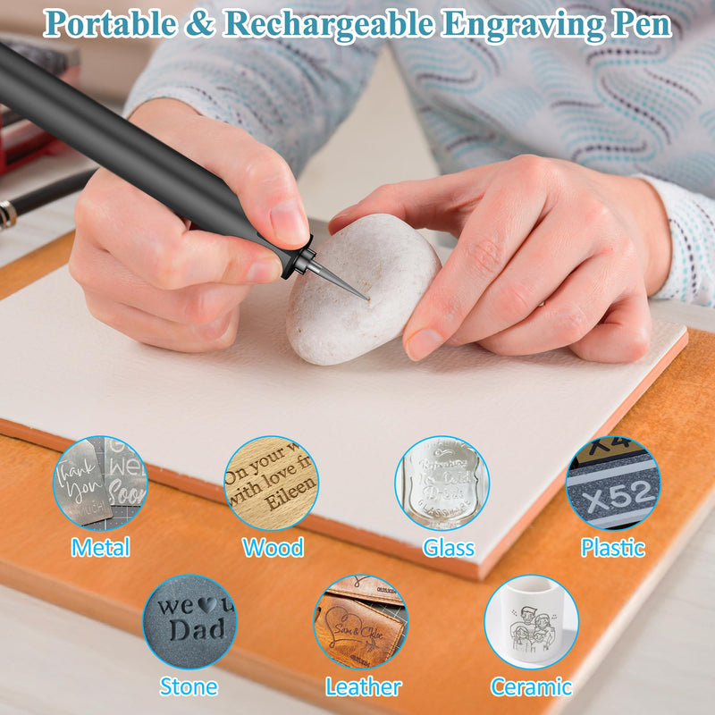 Electric Engraving Pen with LED Light, 3 Speeds Mini DIY Etching Tool,USB-C Rechargeable Electric Engraver Tool with 44 Bits,Cordless Engraving Pen for Metal, Wood, Glass and Plastic,Grey Grey