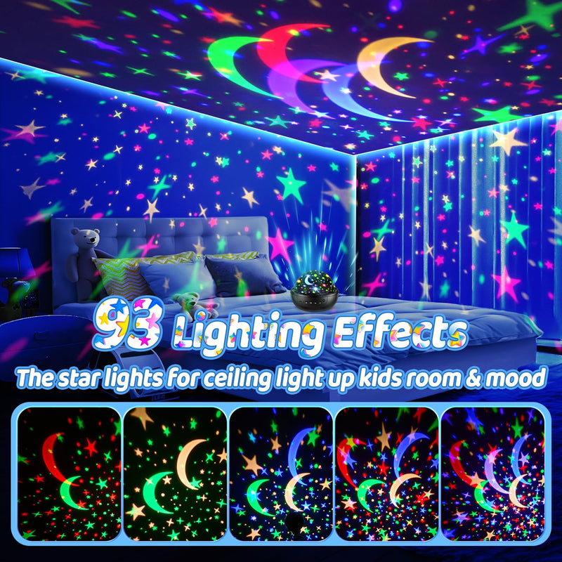 Night Light for Kids, 93 Lighting+3 Films Kids Night Light Projector, Remote+Dimmable Star Projector for Kids, 360° Slient Star Lights for Ceiling Projector, Stars for Ceiling Stars Gifts Night Light for Kids-Black