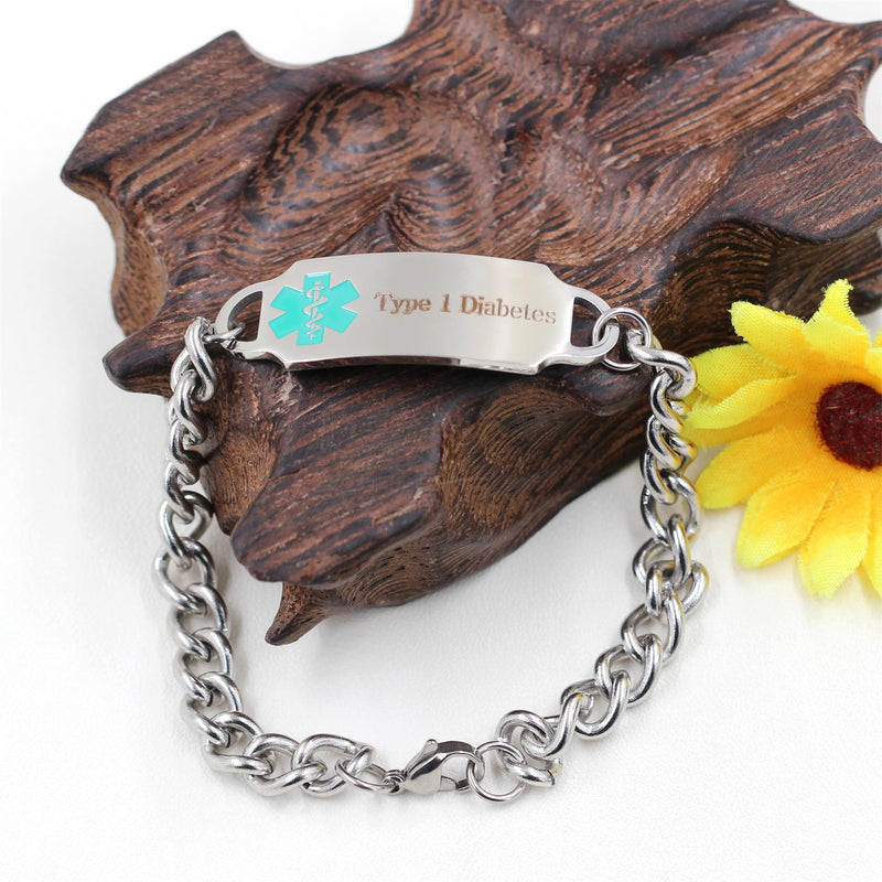 Free Custom Medical Bracelet, Men and Women Emergency First Aid Bracelet Custom Name ID Stainless Steel Chain Anniversary Birthday Medical Alarm Bracelet type1