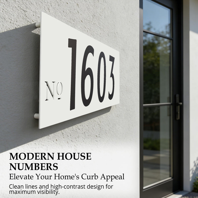 11" x 5.9" Aluminum Address Number Sign, Includes 4 Inch 0-8 Number Stickers & Mounting Screws, Wall Mounted House Address Plaque for 3-4 Digits