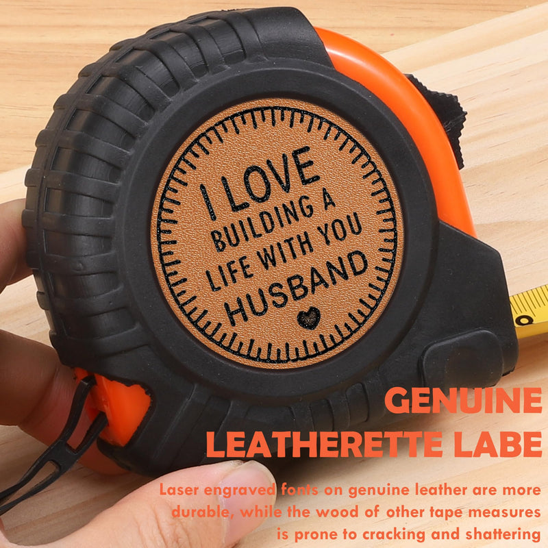 Valentines Day Gifts for Him Husband Gifts from Wife, Birthday Anniversary Husband Gifts for Men, Best Husband Ever Gifts, Genuine Leather Engraved 25 FT Tape Measure Tool Gifts for Husband I Love Husband