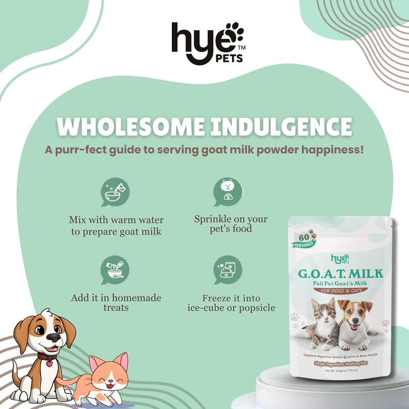 HYE Pets Full Fat Goat Milk Powder for Dogs and Cats 200g 7.05 oz Dog Food Topper Meal Mixer