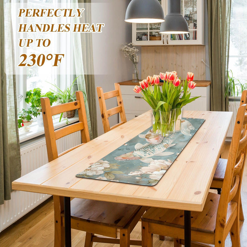 Blue Pink Japanese Flowers Fish Realistic Simple Style Trivet Table Runner Heat Resistant 230F for Hot Dishes Pots Plates Kitchen Dining Table Protector Decorative 39.37 X 11.8 Inch Blue Pink Japanese Flowers Fish Realistic Simple Style