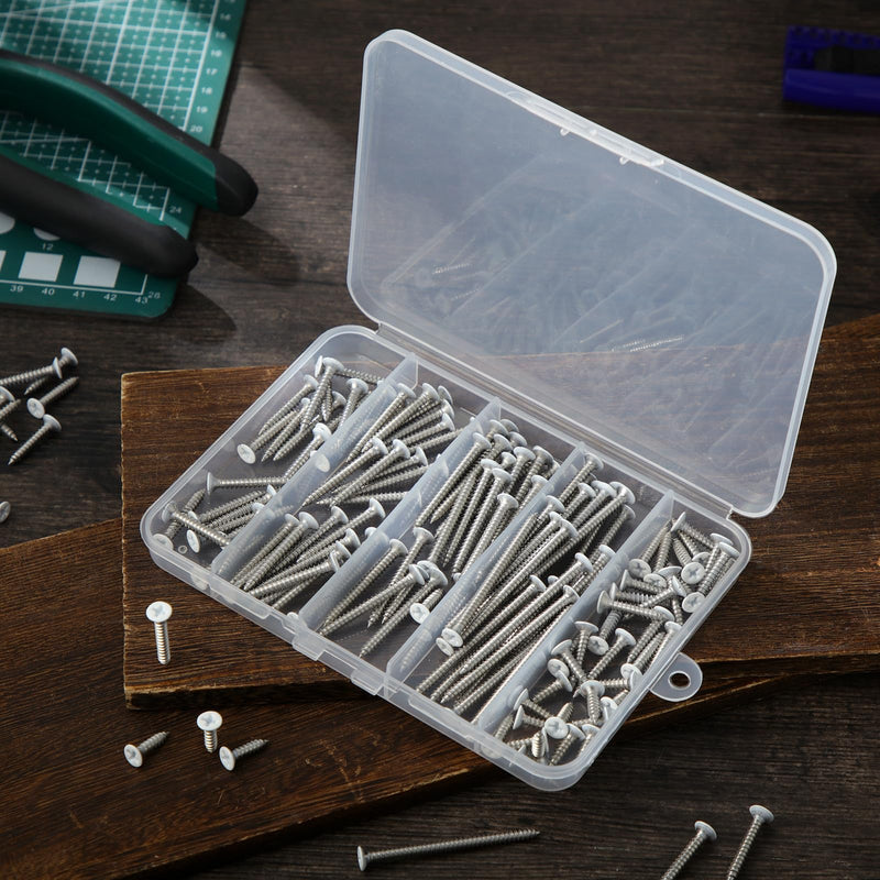 150PCS White Head Screws #6 White Screws 2”,1-1/2”,1-1/4”,1”,3/4”,1/2” Size White Wood Screws Assortment Kit for Shutters,Book Shelf,Wall Plate,Shiplap,Blank Plates Silver