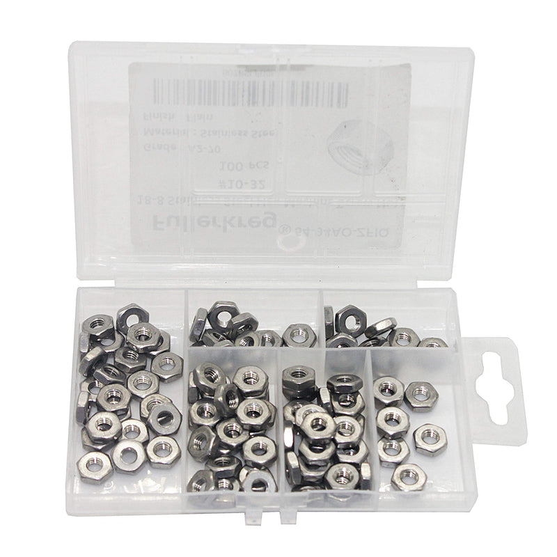 Fullerkreg 10-24 Machine Screw Hex Nuts, Stainless Steel 18-8, Bright Finish, Quantity 100 10-24 (100 Pack)