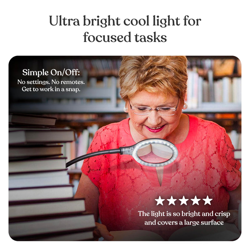 Brightech LightView Flex Magnifying Desk Lamp, 1.75X Light Magnifier, Adjustable Magnifying Glass with Light for Crafts, Reading, Close Work Black