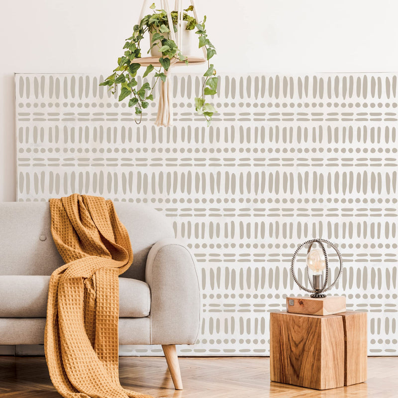 6 PACK 14'' Modern Geometric Minimalist Boho Lines Herringbone Arrows Brick Wall Stencils for Painting Large Pattern on Wall, Reusable Decorative Template for Scandinavian Painting Wall Décor