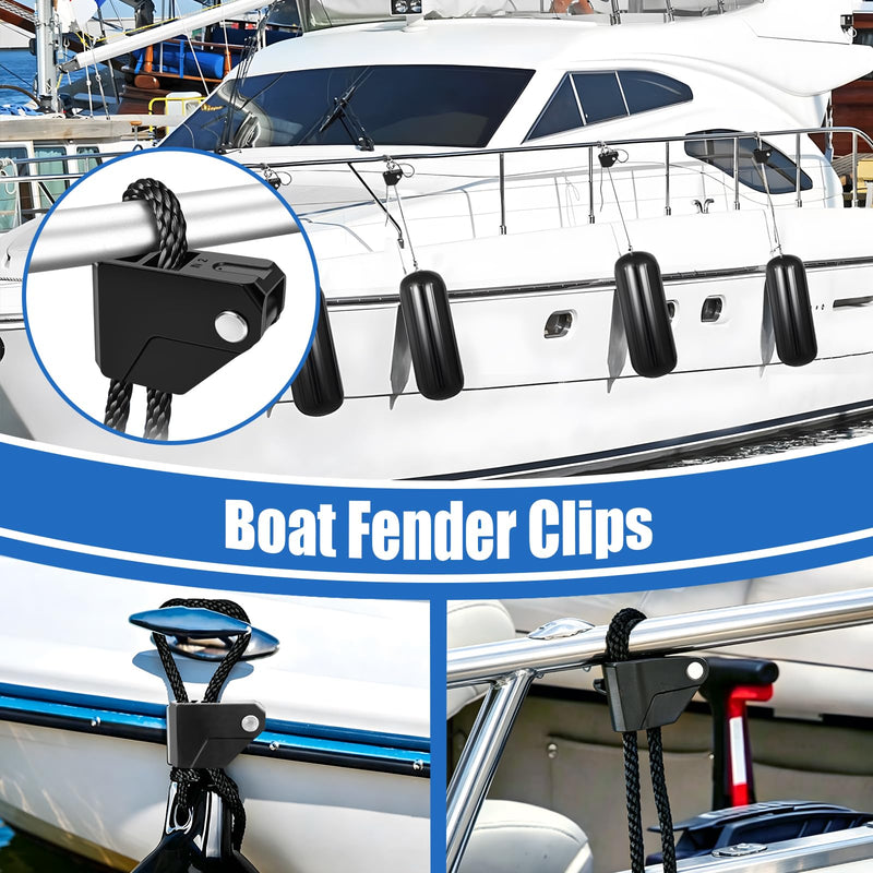 Boat Fender Clips Boat Fender Hanger, Quick Connect and Release Fender Lines Adjustable Durable Pontoon Boat Rail and Cleat Fender Clips Black 2 Pack