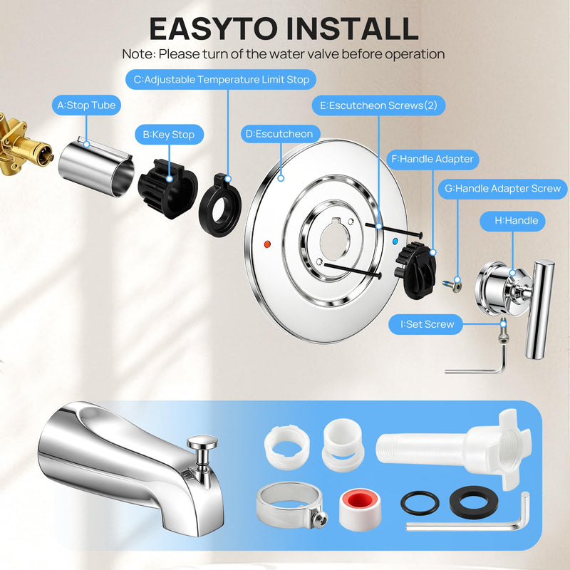 Shower Trim Kit with Tub Spout, Compatible with Moen Gibson Posi-Temp T2901 Polished Chrome
