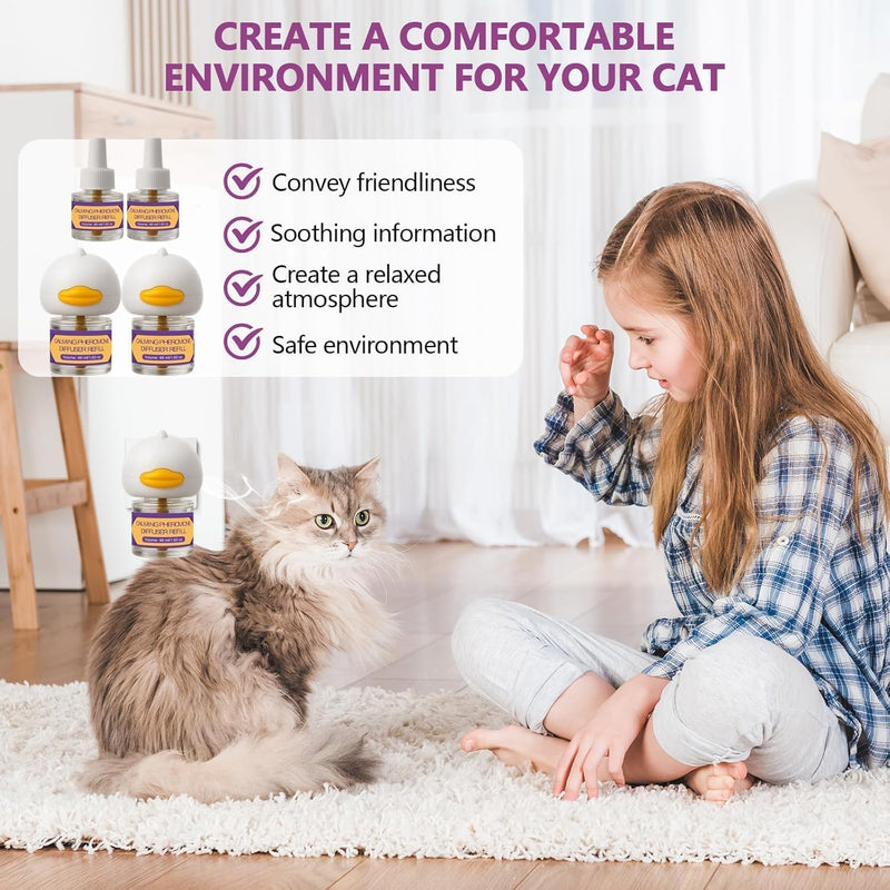Cat Calming Pheromone Diffuser Kit – 2 Plug-Ins & 4 Refills (48ml), Cat Anxiety & Stress Relief, Multi Cat Calming Diffuser, Reduces Fighting, Spraying, Scratching & Aggression, Drug-Free for All Cats purple