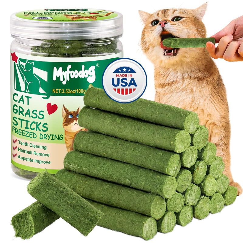 Freezed Drying Cat Grass Stick, Cat Grass Teething Sticks Snacks for Cats, Edible Dry Cats Treats for Teeth Cleaning and Hairball Removal, Made in USA