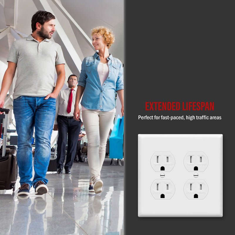 Enerlites 8822-W Duplex Receptacle Outlet Wall Plate, Standard Size 2-Gang, Polycarbonate Thermoplastic, White Screw