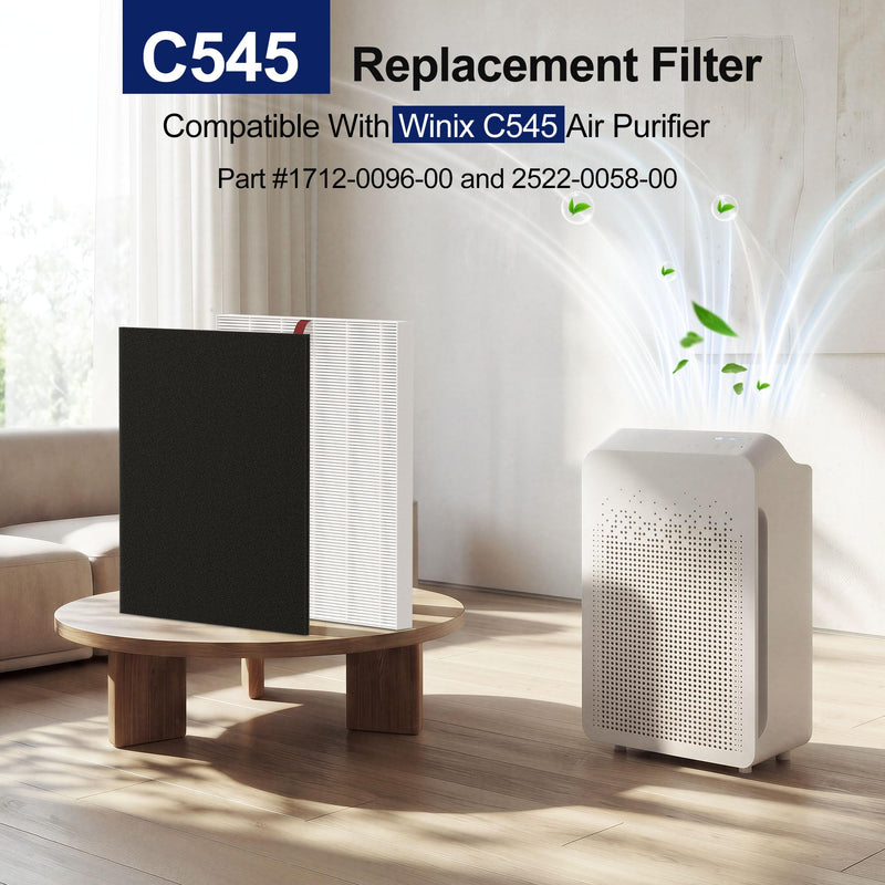 C545 HEPA Replacement Filters S Compatible with Winix C545, Replacement for Winix S Filter Part 1712-0096-00 and 2522-0058-00, 4 True HEPA Filter + 4 Activated Carbon Pre-Filter 4+4 Pack