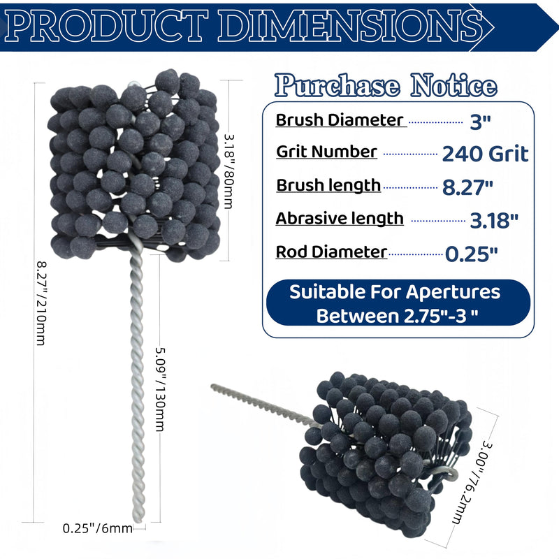 3-Inch Flexible Cylinder Hone, 240 Grit Silicon Carbide Honing Tool for Engine Cylinder Honing, Fits 2.75"–3" Bore Diameter, for Cast Iron, Stainless Steel & Soft Metals 3" (76.2mm) 240 Grit